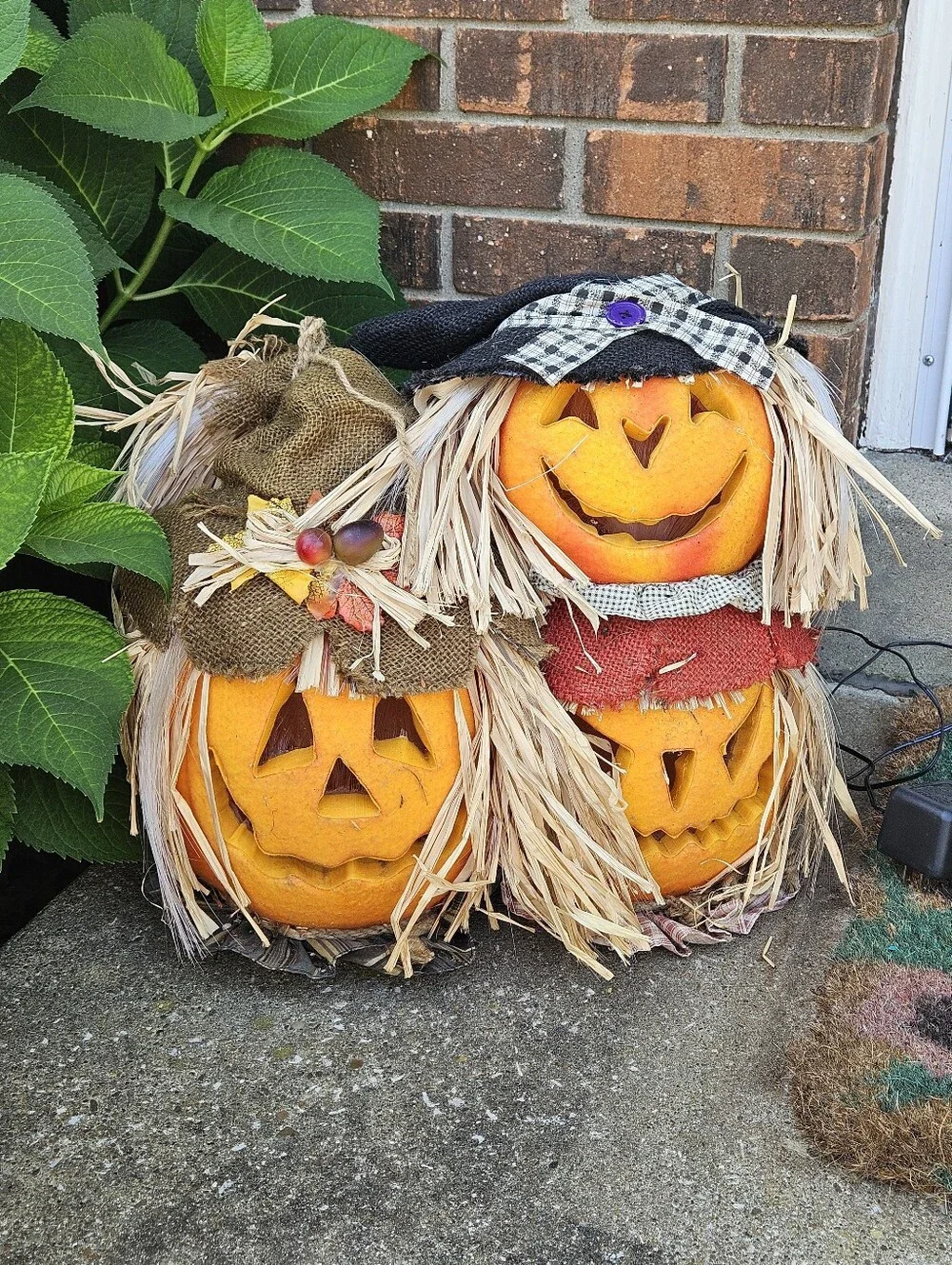 Vintage '03 Gemmy Fiber Optic 3 Pumpkins Trio Scarecrow Jack O Lantern Halloween